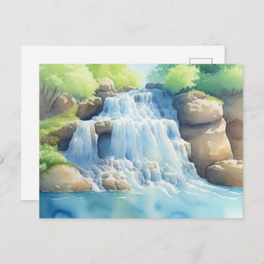 Carte Postale Aquarelle Peinture D'Une Cascade (Devant / Derrière)