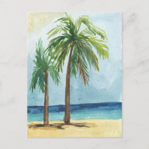 Carte Postale Aquarelle peinture mer cocotier tropical
