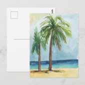 Carte Postale Aquarelle peinture mer cocotier tropical (Devant / Derrière)
