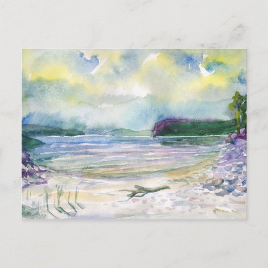 Carte Postale Aquarelle peinture paysage. Pluie estivale. (Devant)
