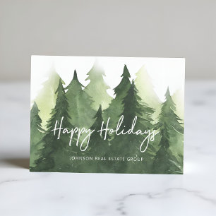 Carte Postale Aquarelle Pine Arbres Business Joyeux Vacances