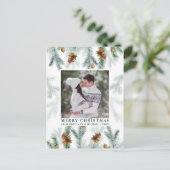 Carte Postale Aquarelle Pine Cône Vert Couple Photo Vert (Debout devant)