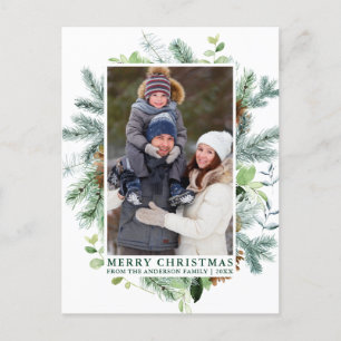 Carte Postale Aquarelle Pine Fragrance Famille Noël Vert