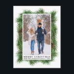 Carte Postale Aquarelle Pine Fragrance Famille Photo Vacances<br><div class="desc">Elégante aquarelle moderne Cadre de pin vert avec cônes de pin Famille Photo Joyeux Noël Carte postale</div>