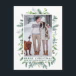 Carte Postale Aquarelle Pine Frame Couple Vert Noël<br><div class="desc">Elégant Aquarelle Pine Frame Joyeux Noël Couple Photo Holiday Green Carte postale</div>