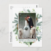 Carte Postale Aquarelle Pine Mariage photo Vert Noël (Devant / Derrière)