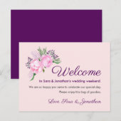 Carte Postale Aquarelle Pink Peonies | Bienvenue Mariage (Devant / Derrière)