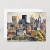 Carte Postale Aquarelle Pittsburgh Cityscape (Devant / Derrière)