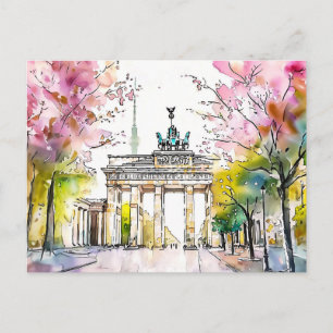 Carte Postale Aquarelle Porte de Brandebourg à Berlin au printem