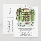 Carte Postale Aquarelle Porte de Noël Faire-part de déménagement (Devant / Derrière)