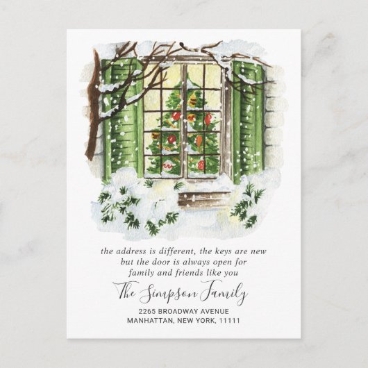 Carte Postale Aquarelle Porte de Noël Faire-part de déménagement (Devant)