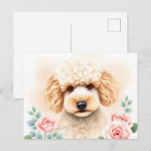 Carte Postale Aquarelle Portrait d'un caniche beige souple (Devant / Derrière)