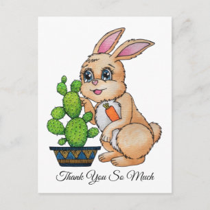 Carte Postale Aquarelle Rabbit Avec De Mignons Cactus