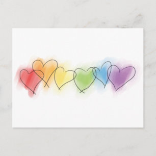 Carte Postale Aquarelle Rainbow Hearts