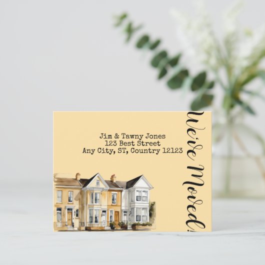 Carte Postale Aquarelle Rangée des maisons Changement d'adresse (Debout devant)
