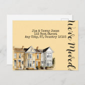 Carte Postale Aquarelle Rangée des maisons Changement d'adresse (Devant / Derrière)