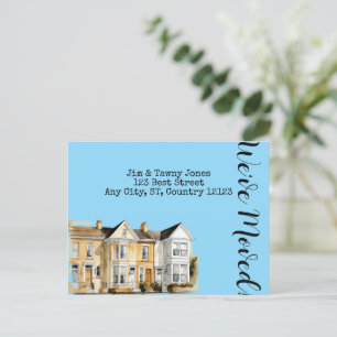 Carte Postale Aquarelle Rangée des maisons Changement d'adresse