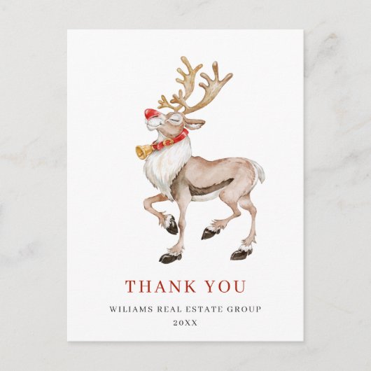 Carte Postale Aquarelle Reindeer Noël Merci de vacances (Devant)