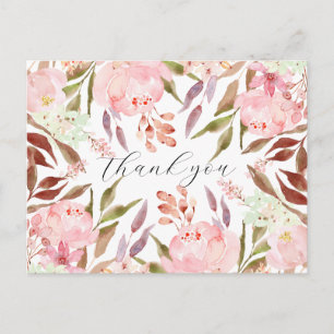 Carte Postale Aquarelle Remerciements Floraux Rose Pivoine
