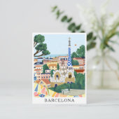 Carte Postale Aquarelle rétro Barcelone Espagne Voyage (Debout devant)