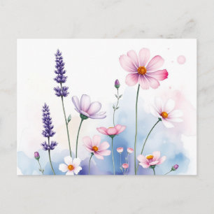 Carte Postale Aquarelle rêveuse lavande et cosmos