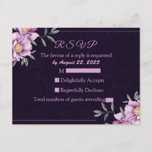 Carte Postale Aquarelle romantique Purple Peony Mariage RSVP
