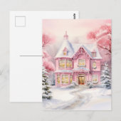 Carte Postale Aquarelle rose Arrière - plan de Noël (Devant / Derrière)