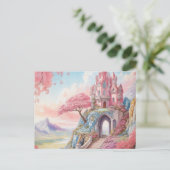 Carte Postale Aquarelle rose bleu Imaginaire Château (Debout devant)