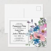 Carte Postale Aquarelle rose bleu Lilac Fête d'engagement (Devant / Derrière)