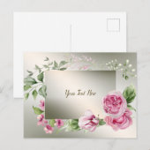 Carte Postale Aquarelle rose cadre floral brillant Bronze élégan (Devant / Derrière)