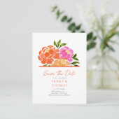 Carte Postale Aquarelle Rose Chaud Orange Floral Enregistrer La (Debout devant)