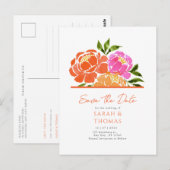 Carte Postale Aquarelle Rose Chaud Orange Floral Enregistrer La (Devant / Derrière)