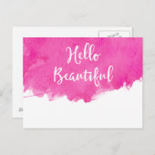 Carte Postale Aquarelle rose chaud Paint Splatter Hello Beautity (Devant / Derrière)
