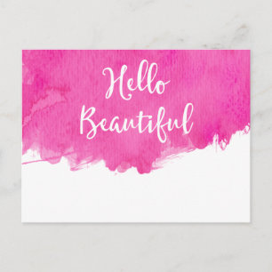 Carte Postale Aquarelle rose chaud Paint Splatter Hello Beautity