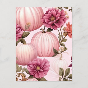 Carte Postale Aquarelle rose Citrouille motif floral