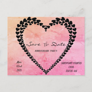 Carte postale aquarelle rose cœur par cœurs
