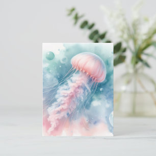 Carte Postale Aquarelle rose délicate méduse