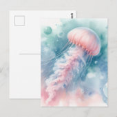 Carte Postale Aquarelle rose délicate méduse (Devant / Derrière)