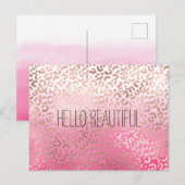 Carte Postale Aquarelle rose Empreinte de léopard personnalisé (Devant / Derrière)