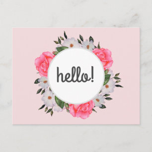 Carte Postale Aquarelle rose et blanc Roses Cercle de couronne