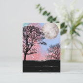 Carte Postale Aquarelle Rose Et Bleu Ciel Arbres Et Lune (Debout devant)