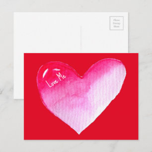 Carte Postale Aquarelle rose et rouge coeur pop art valentine