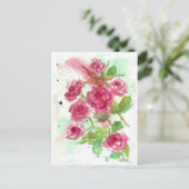 Carte Postale Aquarelle rose Fleur Rose Art Floral (Debout devant)