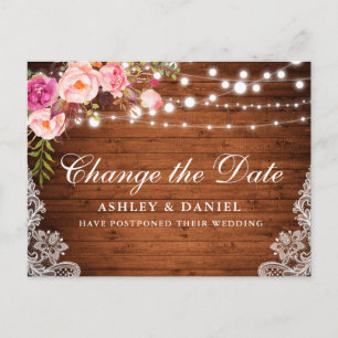 Carte Postale Aquarelle Rose Floral Bois Change La Date