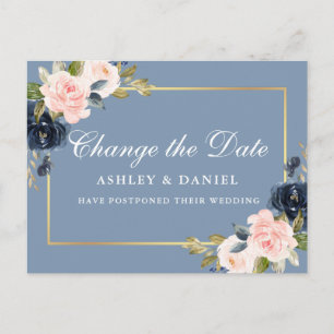 Carte Postale Aquarelle rose Floral Dusty Blue Modifier La Date
