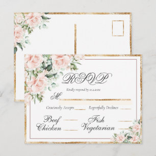 Carte Postale Aquarelle rose Floral Or Elegant RSVP