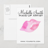 Carte Postale Aquarelle rose lèvres maquillage marque (Devant / Derrière)