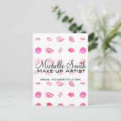 Carte Postale Aquarelle rose lèvres motif maquillage marque (Debout devant)