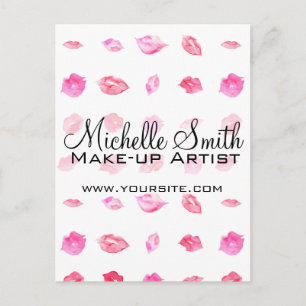 Carte Postale Aquarelle rose lèvres motif maquillage marque