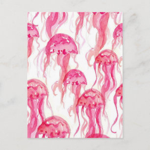 Carte Postale Aquarelle rose méduse Ocean Life